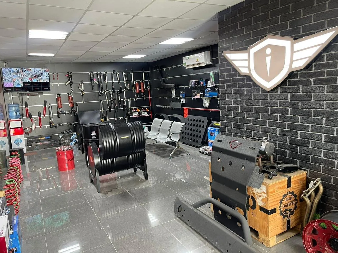 Reception and equipment area inside Iconic Performance Garage